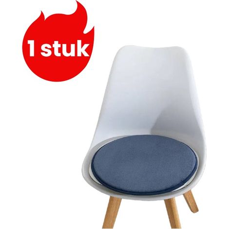 coussin - Coussin de chaise - Coussin de tabouret rond - Coussin d'assise rond - Coussin de siège - Diamètre 33 cm - Bleu foncé (1/5)
