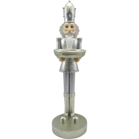 Statue Décorative de Casse-noisette de Noël en Plastique Argenté et Blanc 40 cm - PANGIVO (1/5)