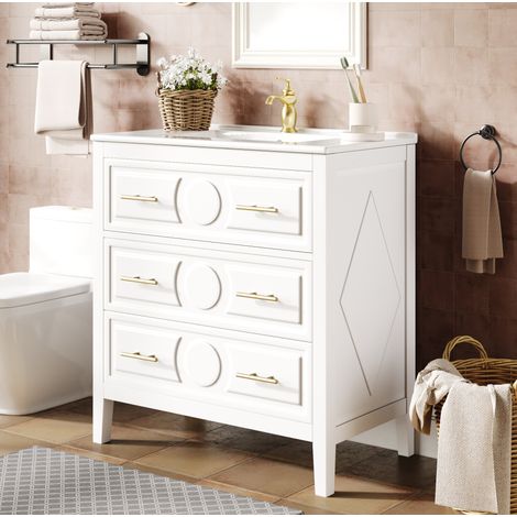 Mobile bagno con lavabo 3 cassetti MDF 81 cm OKMYHOME
