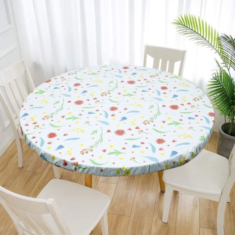 Nappe ronde imperméable et oléofuge, doublée de velours, en plastique transparent imprimé - Motif cœur rouge 1425, diamètre 95-112 cm