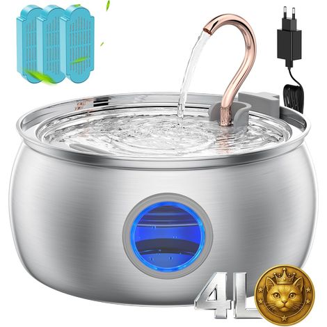 Fontaine à Eau Chat 4L INOX avec fenêtre Niveau d'eau Visible (1/5)