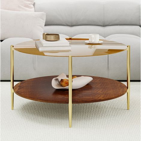 Tavolo da caffè rotondo in vetro oro 82 cm OKMYHOME (1/5)