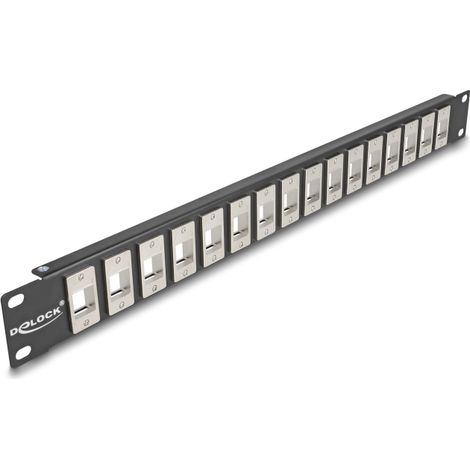 Delock Panel de conexiÃ³n Keystone de 19 de 16 puertos, 1U en negro