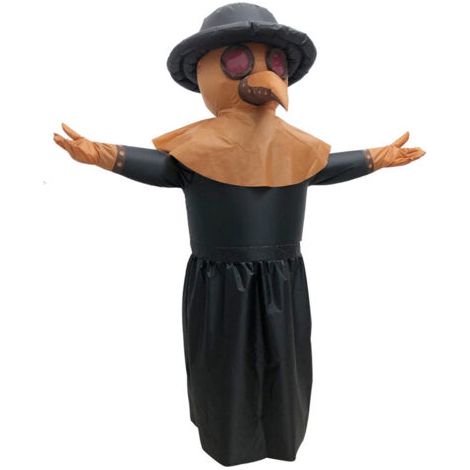 Costume gonflable de médecin à bec d'oiseau pestiféré - Long bec d'oiseau - Costume de mascarade d'Halloween - Combinaison imperméable - Noir (1/5)