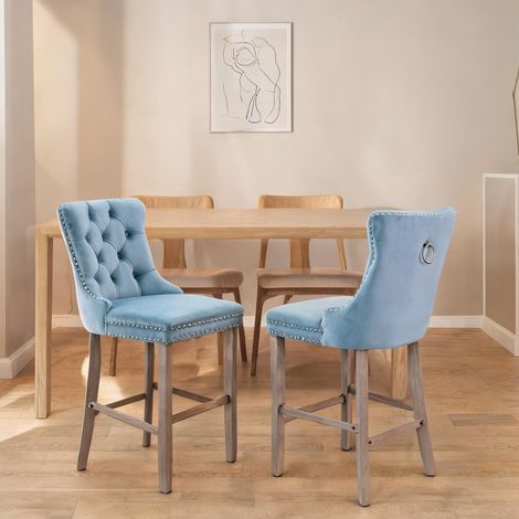Tabourets de bar bleus en velours lot de 2 60 x 50 x 103 cm (1/5)