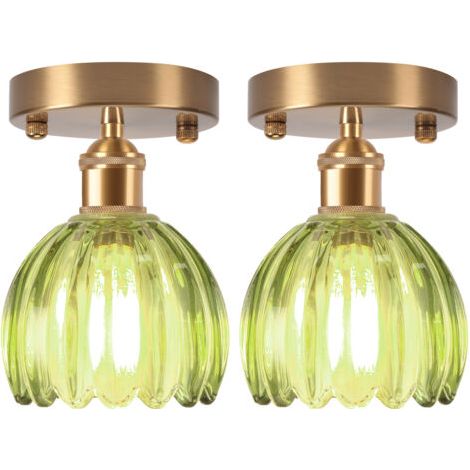 royaluxe- 2PCS Lampe De Plafond En Cristal Plafonnier En Verre Plafonnier Rétro Lustre Moderne E27 Pour Couloir Cuisine Balcon Salle À Manger Vert