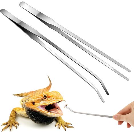 Extra lange Futterzange aus Edelstahl für Reptilien mit Gummispitzen für Aquarien (2er-Set, gerade und gebogen) (1/5)