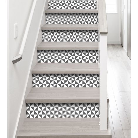 Contremarche Autocollante Bellante 19,5 X 100 cm, Motif Géométrique Gris et Blanc, Style Scandinave, Lot de 3. (1/2)