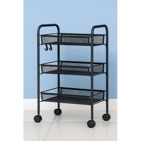 Resserre Métallique Rectangulaire 3 Niveaux à Roulettes - Noir - Desserte de Rangement - L 39 x P 23 x H 57 cm - Livraison gratuite