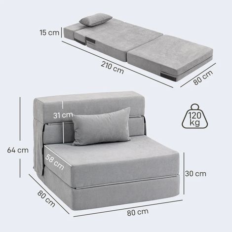Canapé de sol convertible en matelas, rembourré mousse avec coussins, gris clair – canapé d’appoint, lit d’appoint ou siège au sol (1/4)