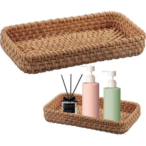 Plateaux de Rangement Rectangulaires pour Salle de Bain,Petit Panier Decoratif de Rangement pour Toilettes,Salon Bureau de Toilette,Élégant et Durabilité (21x11x3.5cm)