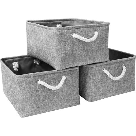 Faltbare Aufbewahrungsboxen, Stoffaufbewahrungskörbe für Schule/Zuhause/Kleiderschrank/Büro, 3er-Pack (Grau, Mittel)