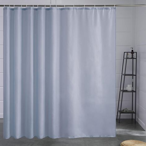 Rideau Douche Bleu Gris 180x200cm Anti Moisissure, Tissu Imperméable 12 Crochets Plastique (1/4)