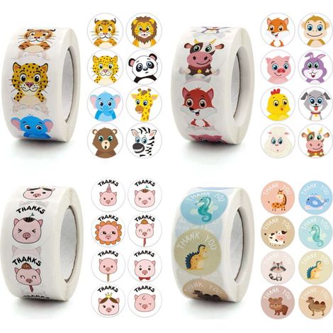 Stickers Récompense Animaux de la Forêt et Jungle, Rouleau de 500 Étiquettes Rondes Autocollantes pour Enfants (1/5)