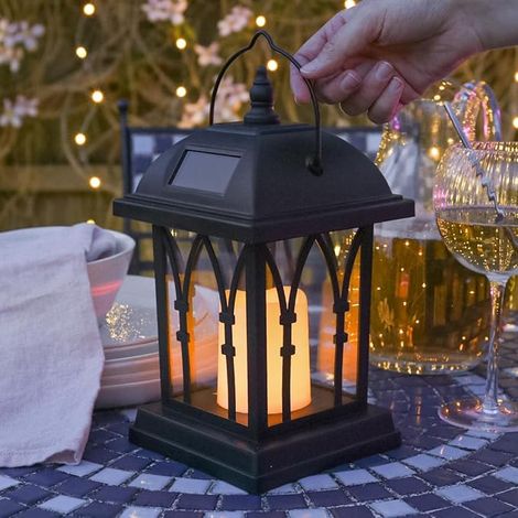Luces Festivas MINKUROW, Farolillos Solares Decorativos Para Exteriores, Negro Mate Con Velas Led, Efecto Parpadeante Impermeable (1/5)