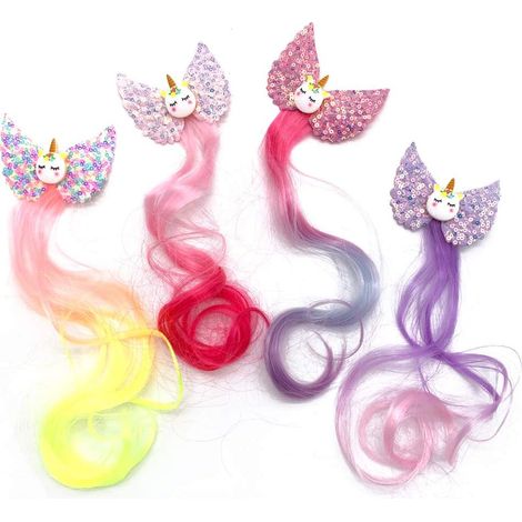 4 Stück Regenbogen-Einhorn-Haarspangen, Haarschleifen mit Glitzer, Farbverlauf (1/5)