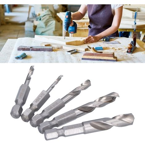 5 pièces Mèches Forêt Courtes Acier Rapide Hexagonale pour Perçage Métal et Bois