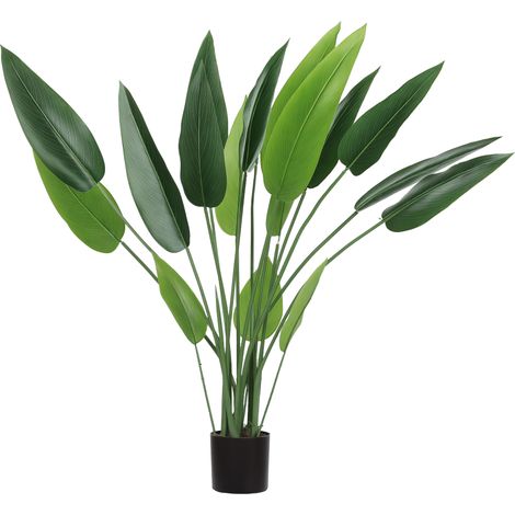 Planta artificial en maceta de cemento – 18 hojas, plástico verde, planta artificial minimalista para escritorio y estante.