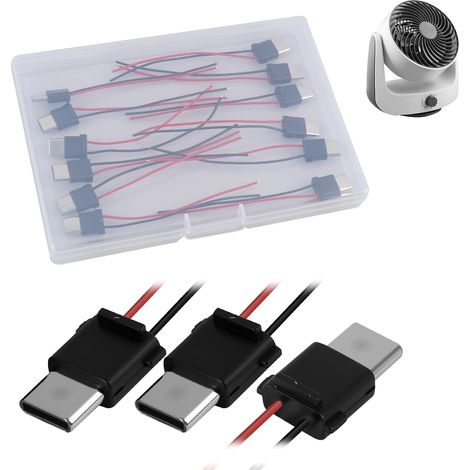 12 Pièces USB-C Mâle 2 Fils Connecteur de Prise, avec Fils 80 mm, Type-C à Souder, pour Projets Électroniques, Vidéosurveillance, Audio, MP3 et Appareils Domestiques (1/5)