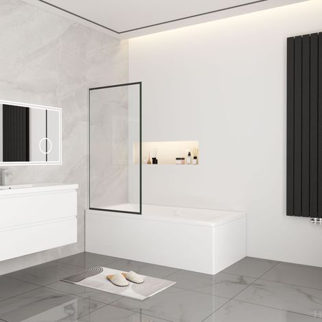 75x140cm Schwarz Aluminiumrahmen Badewannenaufsatz 6mm ESG Nanoglas Duschabtrennung Duschwand
