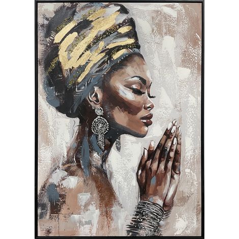 Pittura decorativa: donna africana, arte etnica, pittura murale moderna, arredamento per la casa