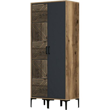Dmora – Garde-robe 2 portes Algol – Armoire enfant 80x201x48 cm – Panneau mélaminé Noyer et Anthracite – Emballage renforcé - 80x201h48