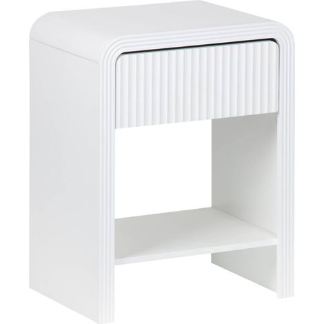 1-drawer bedside table with grooved wooden effect White 40x30x53 cm - Julia