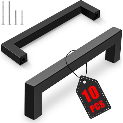 2 poignées de porte de cuisine en acier inoxydable noir [128 mm] - Design moderne pour portes de cuisine, salles de bain et tiroirs