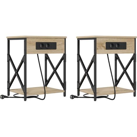 Lot de 2 Table de chevet,Cabinet de chevet,Table de nuit avec station de chargement Chêne sonoma CFW219395 (1/5)
