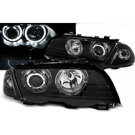 Paire de phares BMW serie 3 E46 Berline de 1998 a 2001 angel eyes led noir-27361163 (1/3)