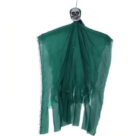 Squelette Halloween Réaliste Décor Suspendu Effrayant avec Vêtements Verts (1/5)