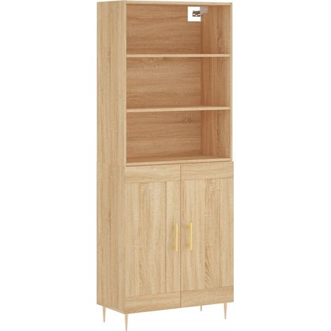 Buffet bahut commode armoire meuble de rangement organisateur cuisine salle de séjour salon haut sonoma 69,5 x 34 x 180 cm bois d'ingénierie marron