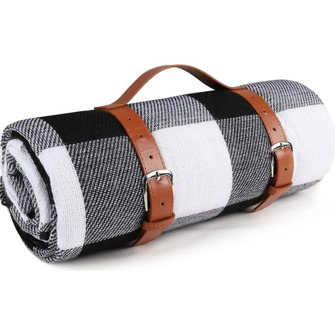 Couverture de pique-nique étanche et résistante au sable, pliable et portable, pour activités de plein air, voyage, camping, noir et blanc, 150x200 cm (1/5)