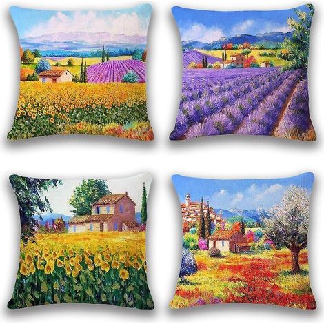 Ensemble de 4 housses de coussin style campagne, 45 x 45 cm - Décoration pour salon et chambre (1/5)