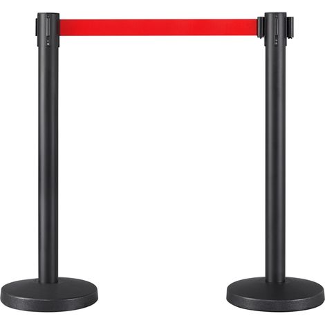 Homevive Pack de 2 Unidades Poste Separador Postes de Seguridad con Cinta Extensible de 2 M Negro Rojo (1/5)