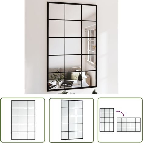 The Living Store Miroir mural noir 100x60 cm métal - Miroir Mural - Miroir Décoratif - Miroir Design - Miroir Noir - Miroir Salle De Bain (1/5)