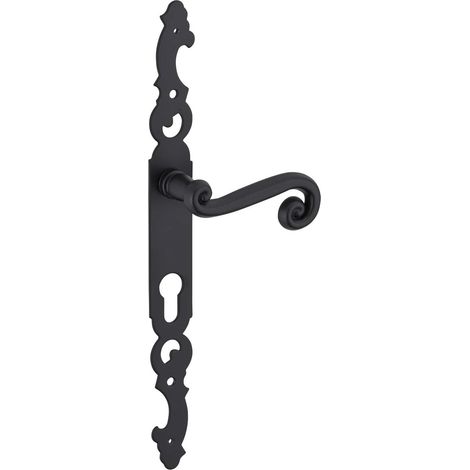 1 - Poignée De Porte - Serrure à Cylindre - Carré 7 Mm - Entraxe 195 Mm - Pour Porte D&39entrée Sécurisée - Noir - Acier