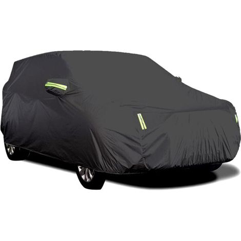 Housse de voiture extérieure, respirante, anti-UV, résistante à la poussière et à la neige, avec boucle fixe, bande réfléchissante (Noir, 5.3 x 2 x 1,5 m) (1/4)