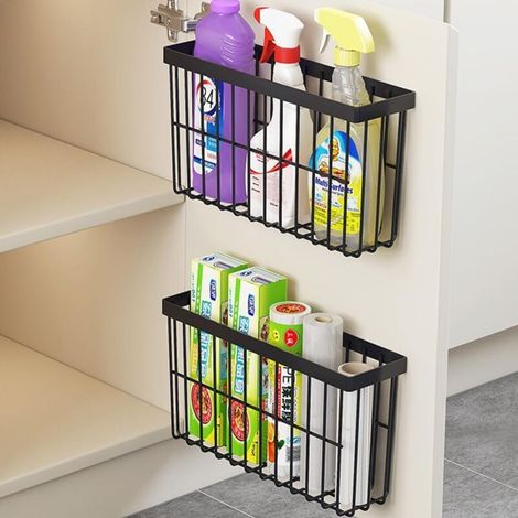 Set of 2 Kitchen Cabinet Door Storage Box, Utility Organizer Box for Wardrobe/Bathroom (Black)