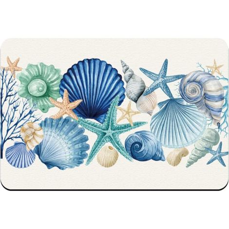 Tapis De Bain Antidérapant 40x60cm Rectangle Motif Coquillage Océan Séchage Rapide Absorbant Tapis De Salle De Bain Natte De Boue Diatomée Tapis Cuisine Imperméable pour Maison pour L'Été (1/5)