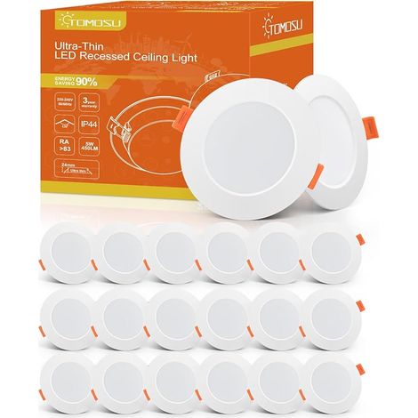 Tomosu Spot LED Encastrable Extra Plat, 5W 450LM Equivalent 50W Incandescence, IP44 Spot Etanche Salle de bain, Blanc Froid 6000K, Trou Φ75-90mm, AC220-240V, Pour Cuisine, Salon, Chambre, Lot de 20 (1/5)
