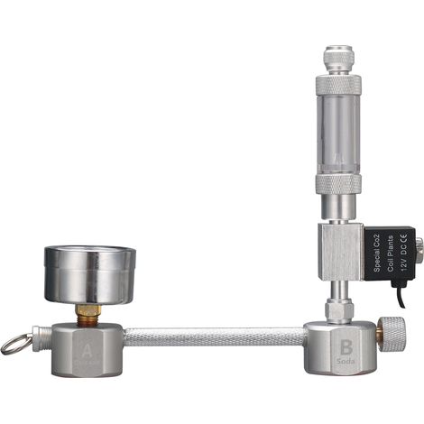 Kit generador de CO2 para acuarios de fabricación casera, hecho de aleación de aluminio, con contador de burbujas y válvula solenoide para plantas acuáticas. (1/5)