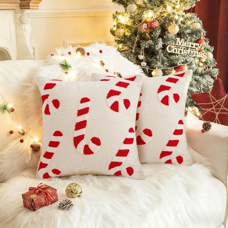 Housse Coussin 45x45 Noel, 2 Pcs Taie Oreiller Decoration Noel, Housse Coussin Noel AVCE GNOME De Noel, éLan, Bonhomme Pain D'éPice Et Canne, pour Chambre, Salon, Canapé Noel Decoration (1/5)
