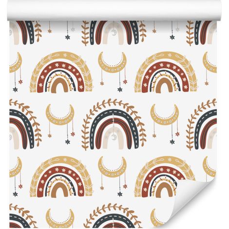 Papier peint bohème arc-en-ciel et papillons orange et or pour salon et chambre 50x1000 (1/5)