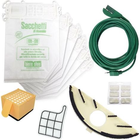 Sacchetti vk 135 vk 136 12pz+ profumi +2 filtri tela+2 hepa + cavo 10m +spazzola compatibili