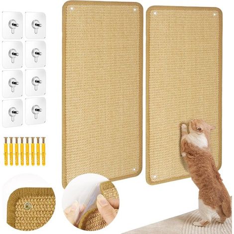 Tappetino tiragraffi in sisal di alta qualità per gatti, 60 x 25 cm, viti e adesivo inclusi, protezione per mobili, color kaki, 2 pezzi (1/5)