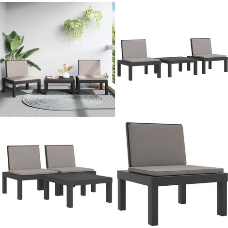 3-tlg. Garten-Lounge-Set mit Kissen Anthrazit PP - Gartensessel - Loungesessel - Gartenmöbel - Outdoor Möbel - Sonnenliege - Home & Living (1/5)