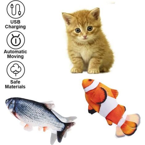 BDD Jouets pour chat, poisson en peluche, jouets interactifs rechargeables pour chatons (2 pièces)
