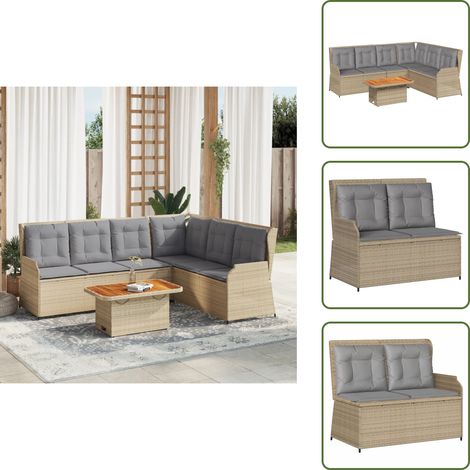 The Living Store Salon de jardin avec coussins 5 pcs beige résine tressée - Banc de jardin (1/5)