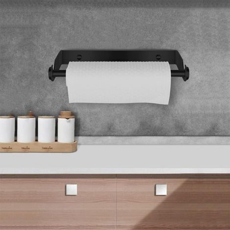 Porte-rouleau de papier essuie-tout sans perçage, porte-essuie-tout mural, porte-essuie-tout en acier inoxydable, distributeur de rouleaux, porte-essuie-tout (noir) (1/3)